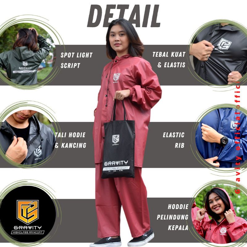 JAS HUJAN  RAINCOAT MANTOL  Pria Wanita Terbaik Bahan Pvc Tebal Anti Rembes by Gravity