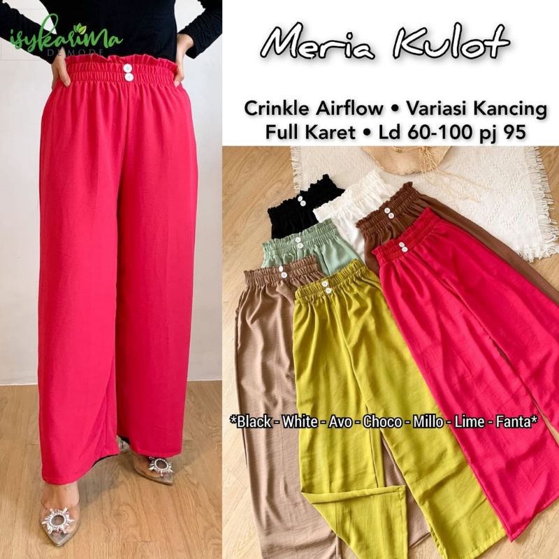 Celana Kulot Crinkle Airflow Kancing 2 Highwaist Jumbo Full Karet Dobble Button Premium Terbaru Kekinian