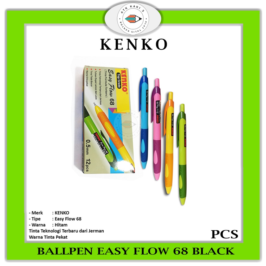 

KENKO - Ballpen Easy Flow 68 Black - Pcs