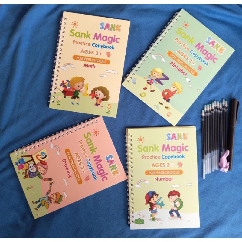 buku sank magic practice book 1 set isi 4 buku dan pulpen plus Refill 10 pcs/ alat belajar anak menggambar menulis dan membaca