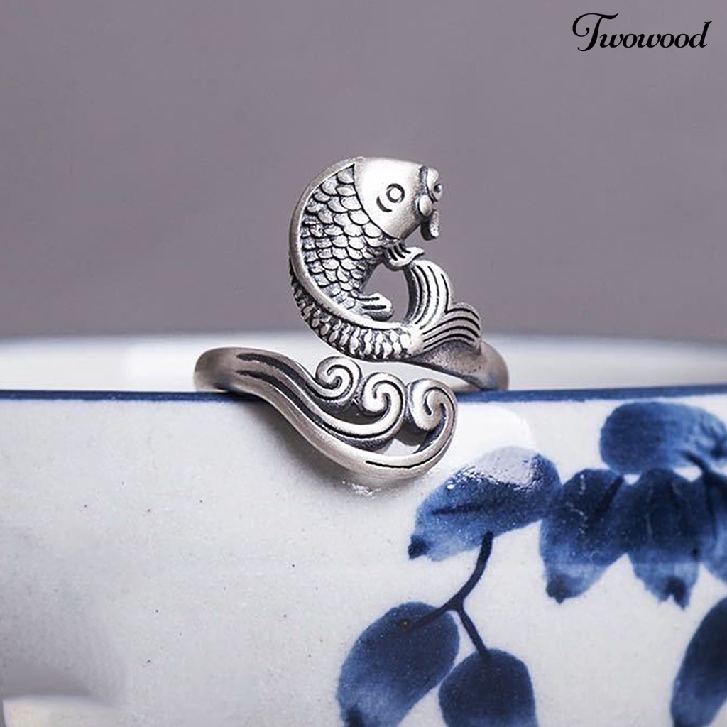 Cincin Model Terbuka Adjustable Desain Merak Warna Silver Gaya Retro