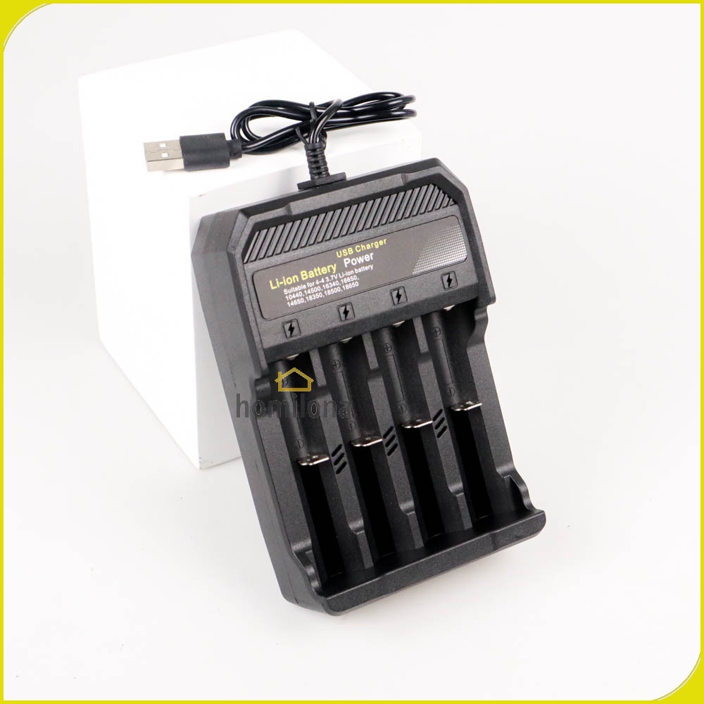 Charger Baterai USB Lithium 18650 4 Slot Taffware MS-5D84A Black