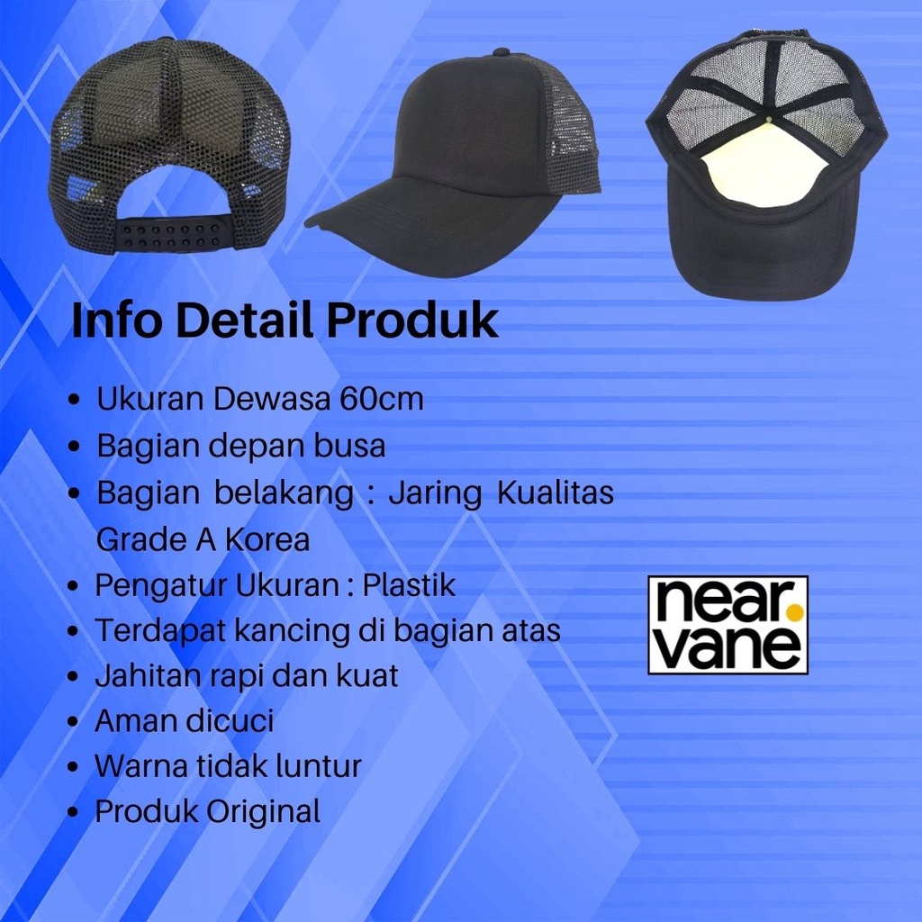 Topi Trucker Hat Jaring Korea Polos Outdoor Kombinasi Pria Wanita Dewasa Kualitas Premium Distro Warna Hitam Putih Merah Biru Navy Oren