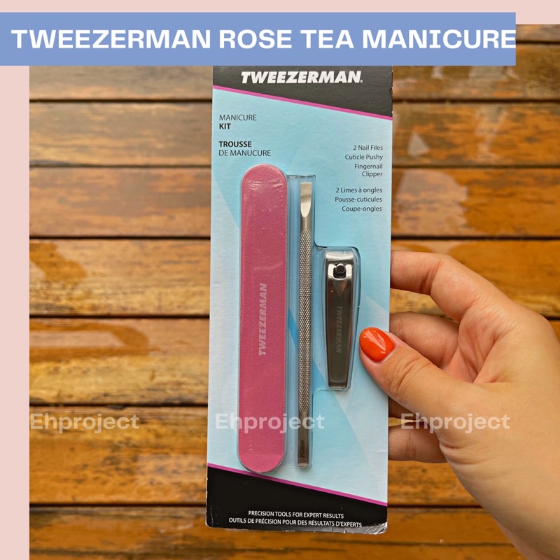 ORI USA TWEEZERMAN Rose Tea Manicure Set Gunting Kuku Cuticle Pusher Set