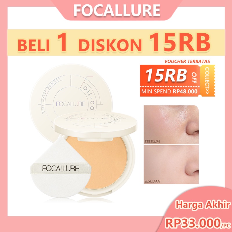 FOCALLURE Matte Bedak Padat Powder Oil Control Pressed Powder Natural Powder 12 Hours Long Lasting