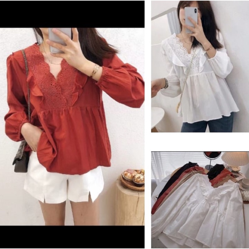 Top white import | atasan putih import wanita | blouse wanita import fashion | korean style wanita | brukat top import | aquarius boutique89