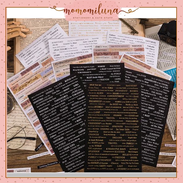 

1 set 4 lembar sticker candy poetry vintage retro english word deco stiker tulisan quotes kawai estetik MK1362