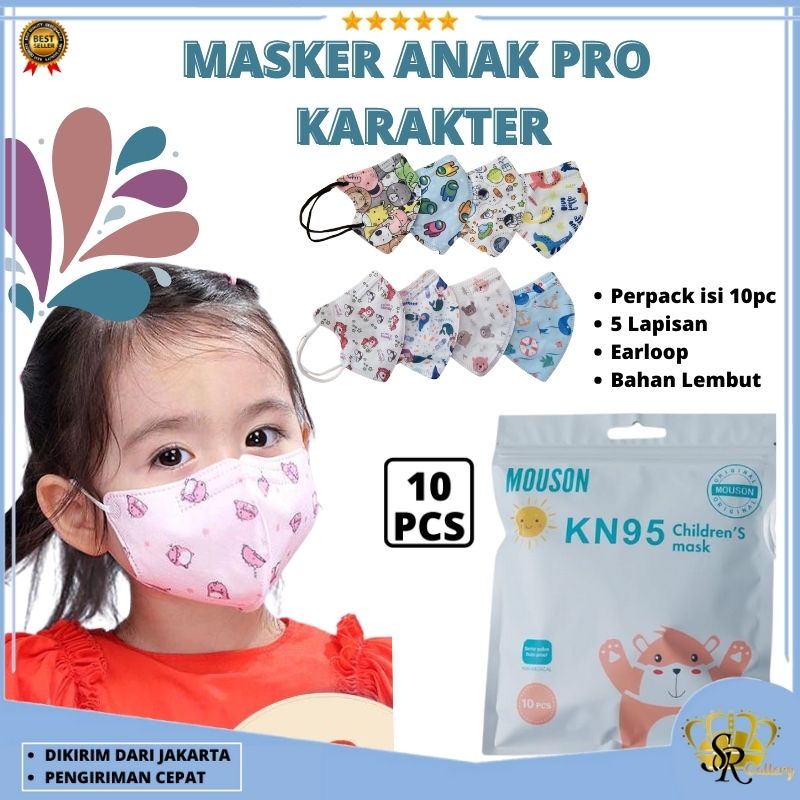 Masker Mouson Pro KN95 Anak Motif Karakter Isi 10Pc Masker KN 95 Mouson N95 Karakter Anak 5Ply SR