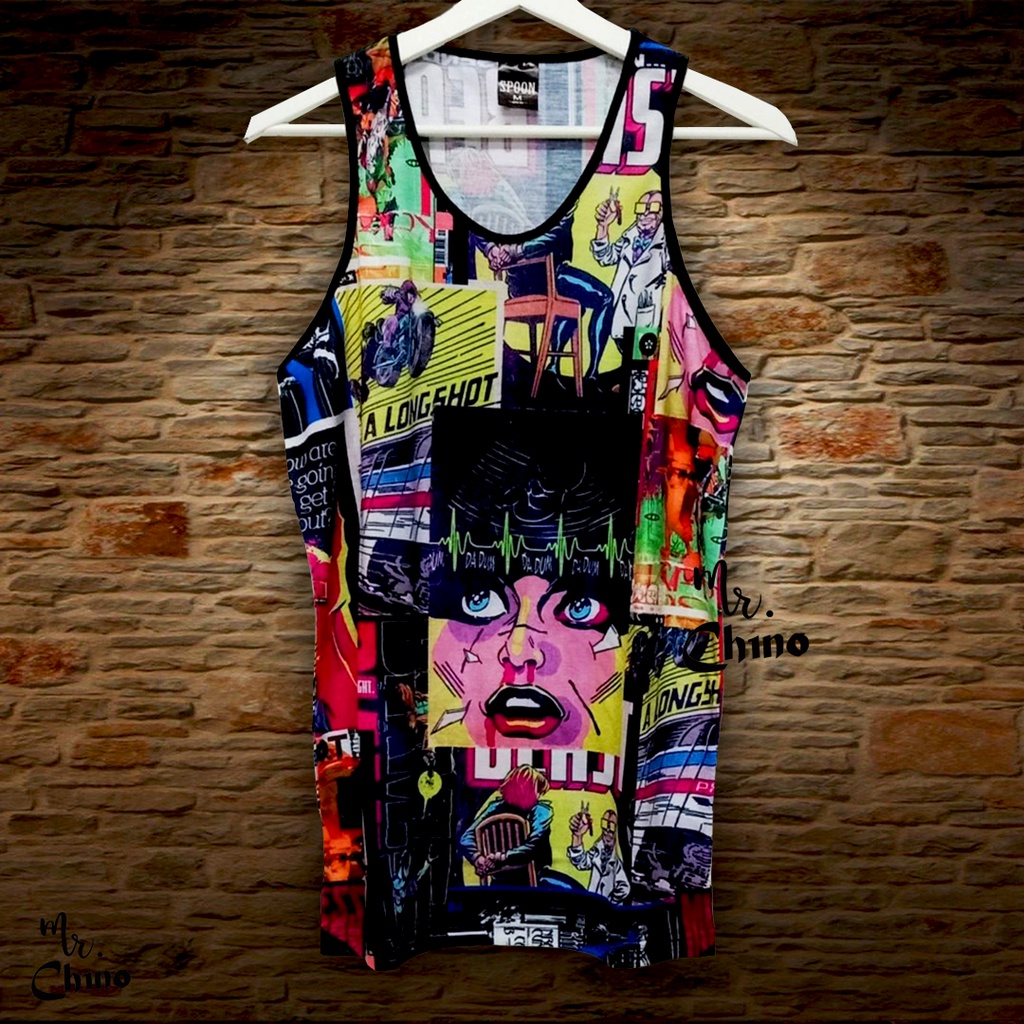 Kaos Singlet Pria Motif Classic Comic | Baju Singlet Olahraga Laki Laki Dewasa | Tangtop Gym Distro 