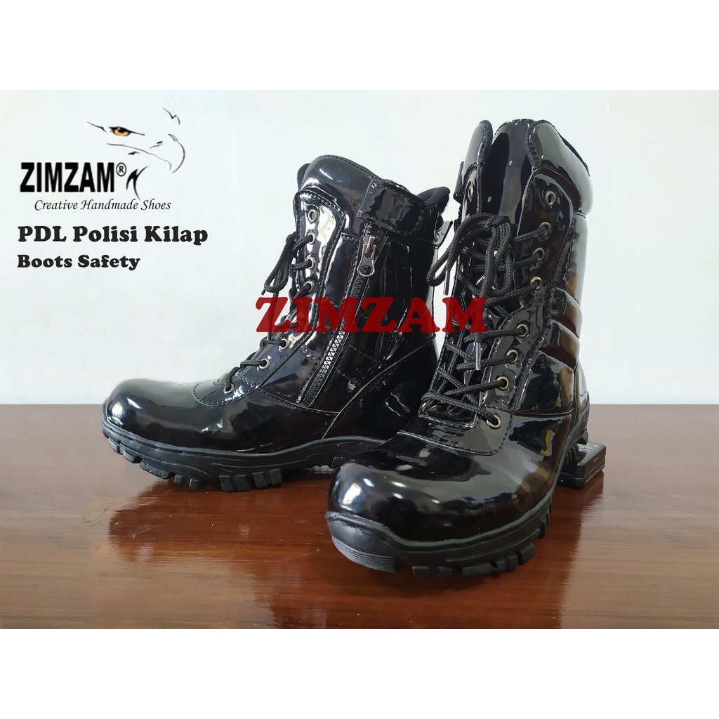 SEPATU ZIMZAM PDL ORIGINAL BOOTS SAFETY BLACK PDL POLISI HITAM