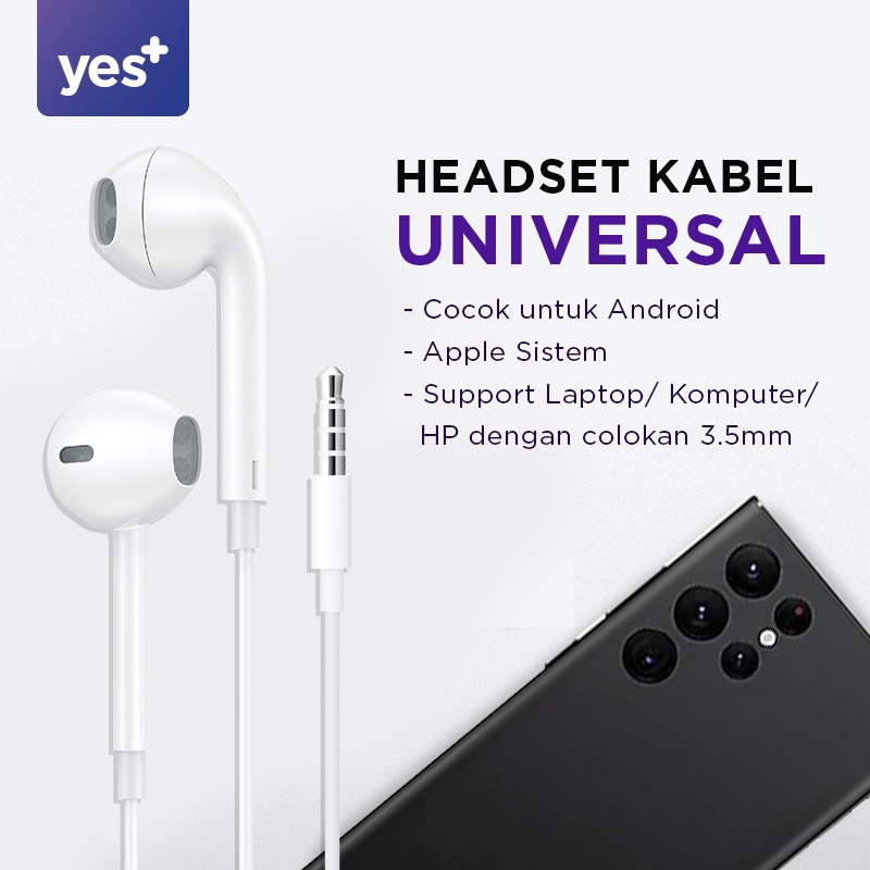 Headset Kabel Yes+ YSYP01 Earphone Henset Hp Android With Microphone Hedset bass Universal Cocok untuk semua handphone |GROSIRXPRESS