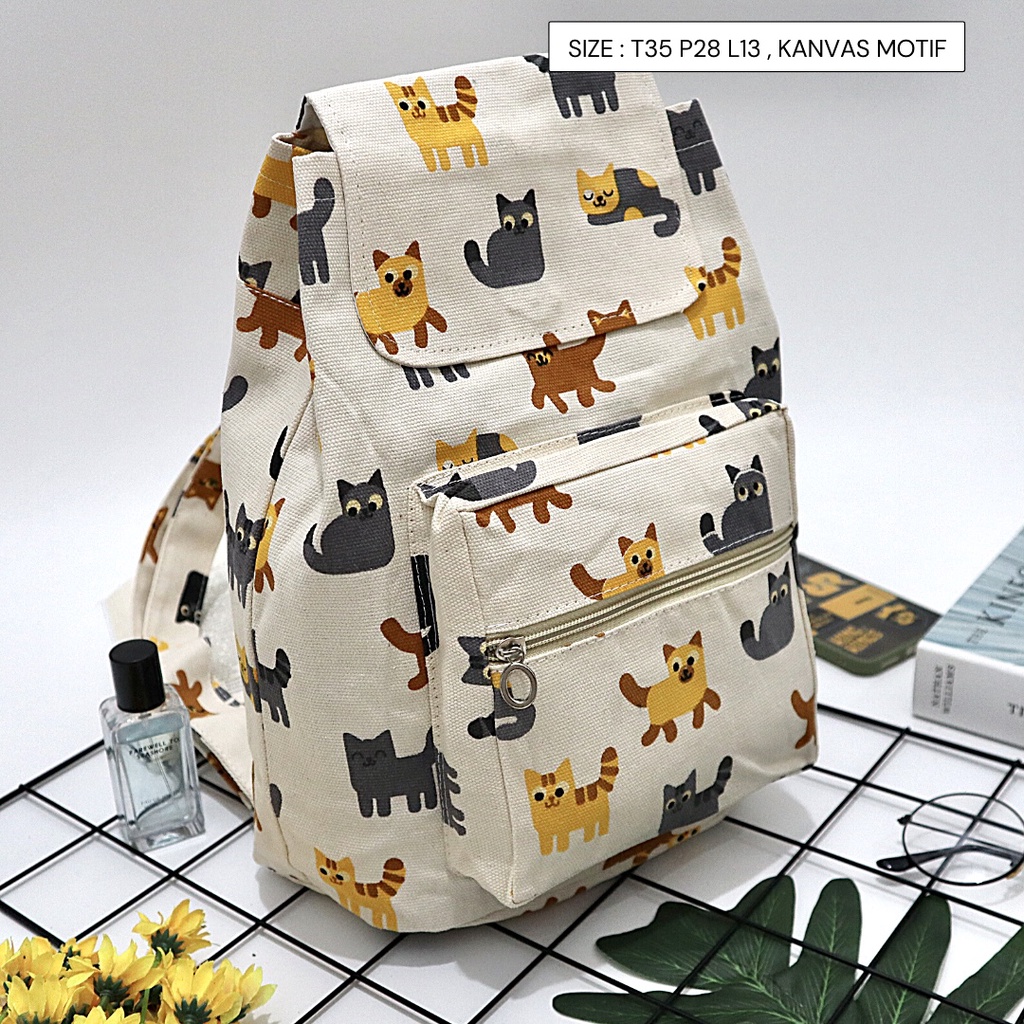 Ransel Kanvas Wanita Travel Multi-fungsional Tali Serut Ransel Siswa Campus Style banyak motif Warna-Motif 122