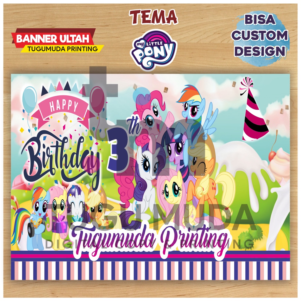 Cetak Banner|Backdrop|Spanduk Ultah/Birthday/Ulang Tahun Anak - PONY UNICORN