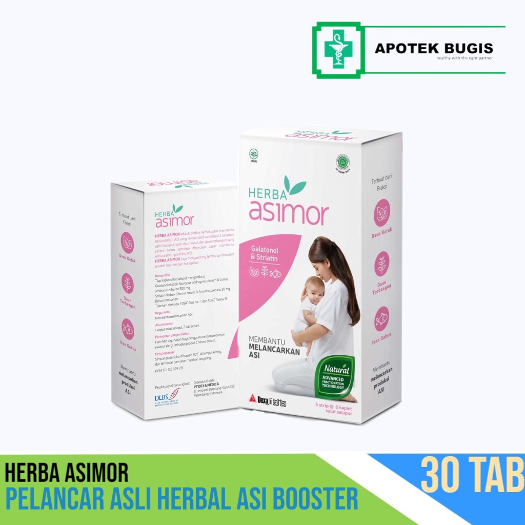Herba Asimor Asi Booster Pelancar ASI Asli Herbal Daun katuk dan Ikan Gabus Isi 30 Tablet