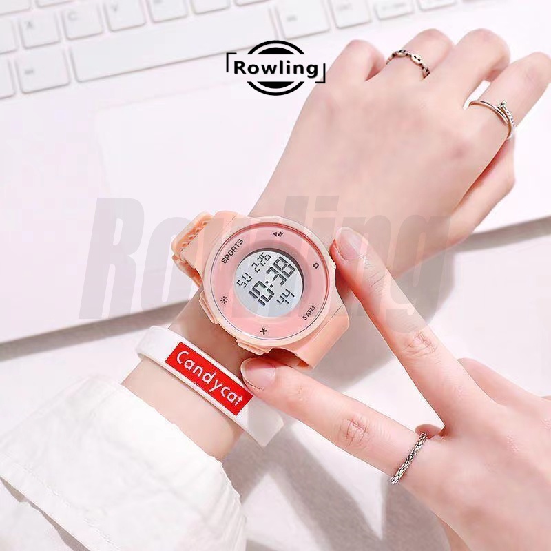 Rowling (Jam-62) Jam Tangan Wanita Strap Rubber Tali Karet Pria Digital Wanita Diamater Besar unisex Import