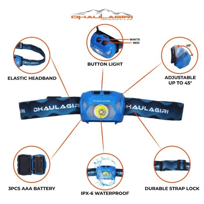 Senter Kepala Headlamp Dhaulagiri DH HL 878 Outdoor Gunung Camping