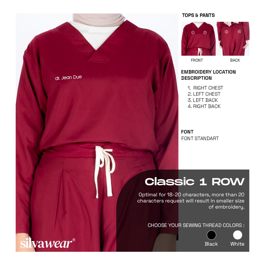 BORDIR NAMA Doctor’s Scrub / Set Baju Celana Jaga Perawat / Dokter