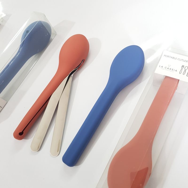 Alat Makan Travel Portable Sendok Garpu Stainless Steel with Silicone Case Cutlery Set