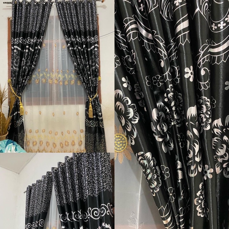 Gorden hordeng bludru hitam motif minimalis tebal mewah