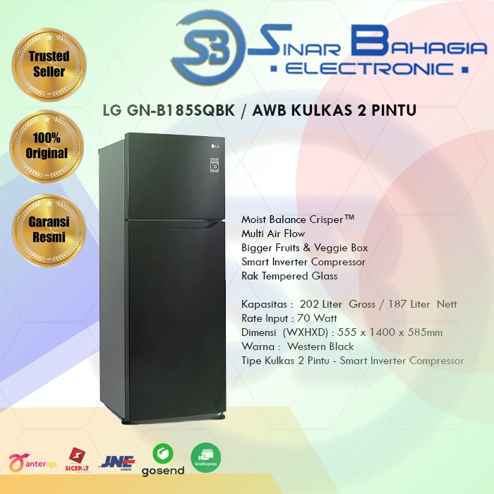 LG GN-B185SQBK / AWB KULKAS 2 PINTU (NEW) (KHUSUS BANDUNG)