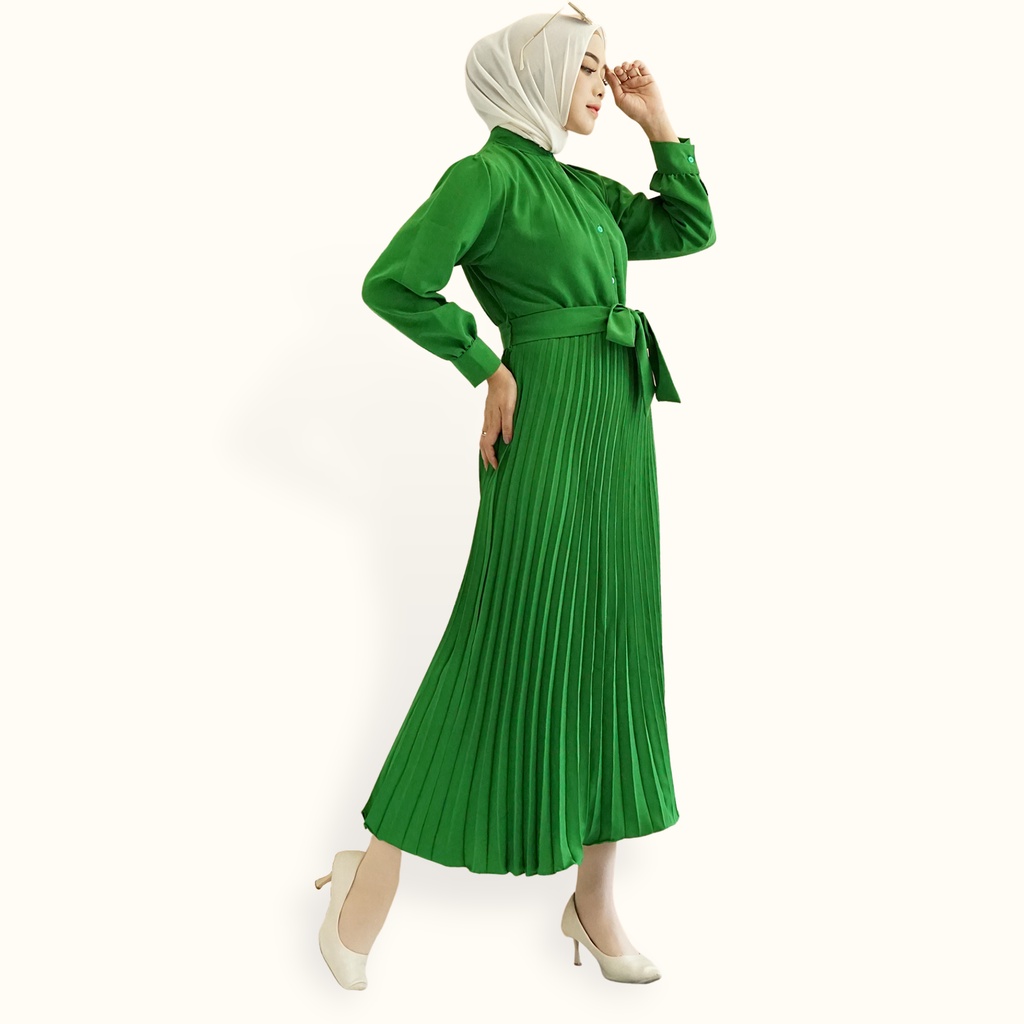 Long Dress gamis muslim maxi ploi plisket lengan panjang wanita - XSHOP Peacce