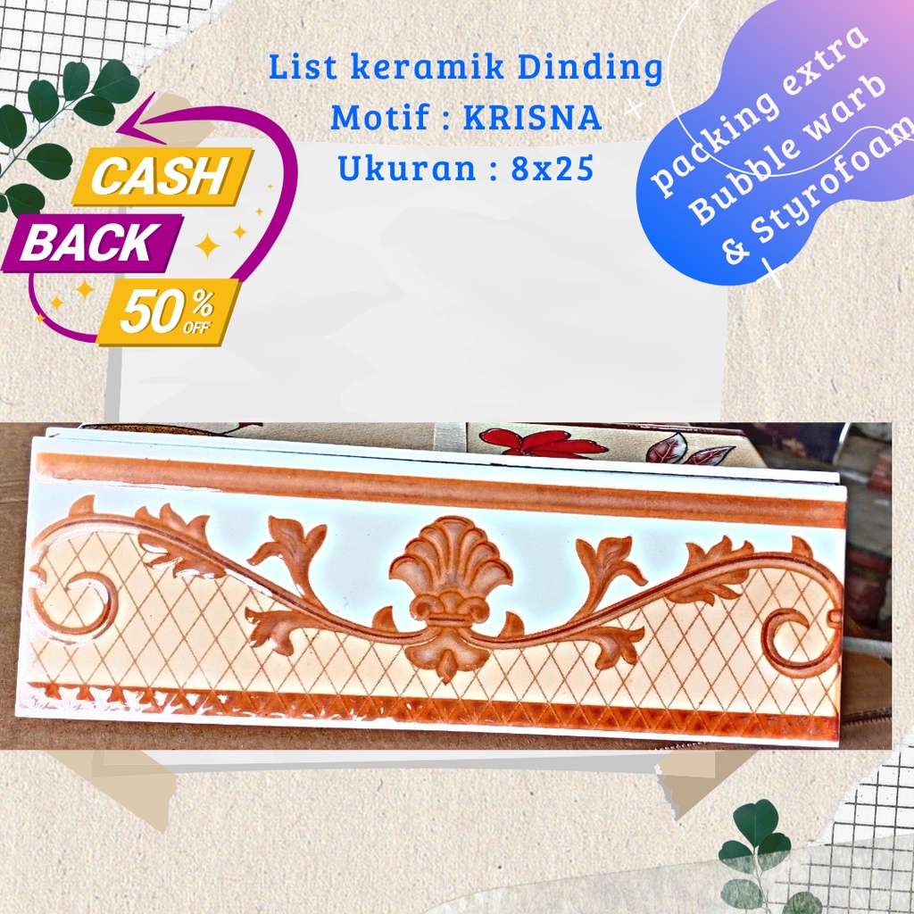 list keramik dinding ukuran 8x25 motif krisna / list keramik dinding timbul dan mengkilap
