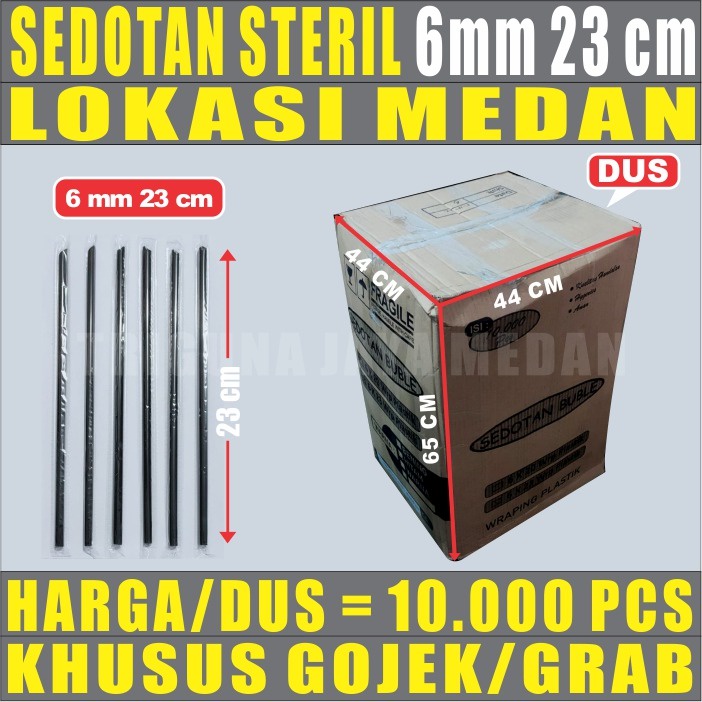 Sedotan hitam steril plastik per Dus lancip runcing 6mm 23cm lurus higienis bgks plastik Gojek Medan