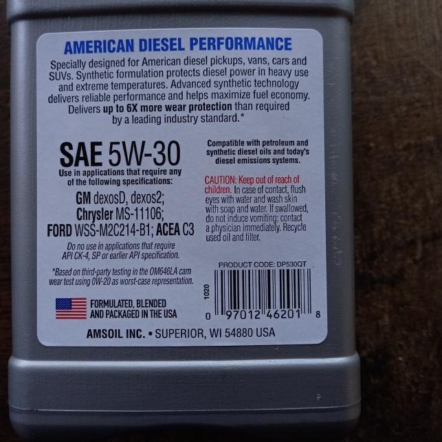 AMSOIL 5W30 DIESEL OIL ORIGINAL EQUIPMENT DEXOS DIESEL