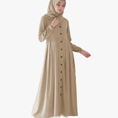 Gamis Muslim Busui Lengan Panjang Motif Rempel Polos - Maxi Daiti - - coklat susu, M