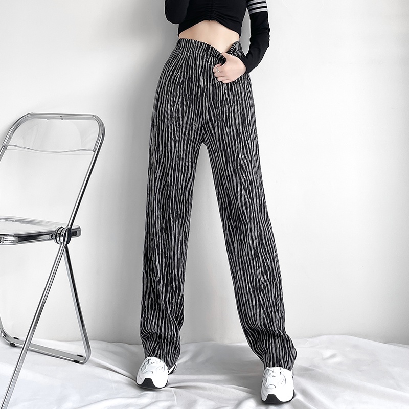 【Blossom】Fashion Striped  Printing High Waist Wide-legged Pants 2433