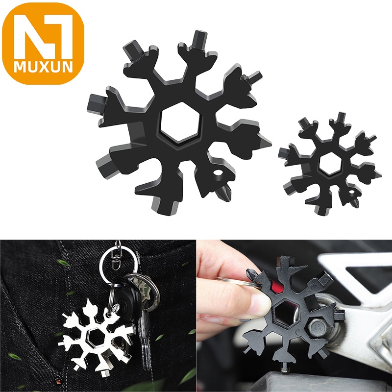 Portable Multi Snowflake Shape Wrench Gantungan Kunci 18 in 1 Snowflake Multifungsi Serbaguna Survival 18in1