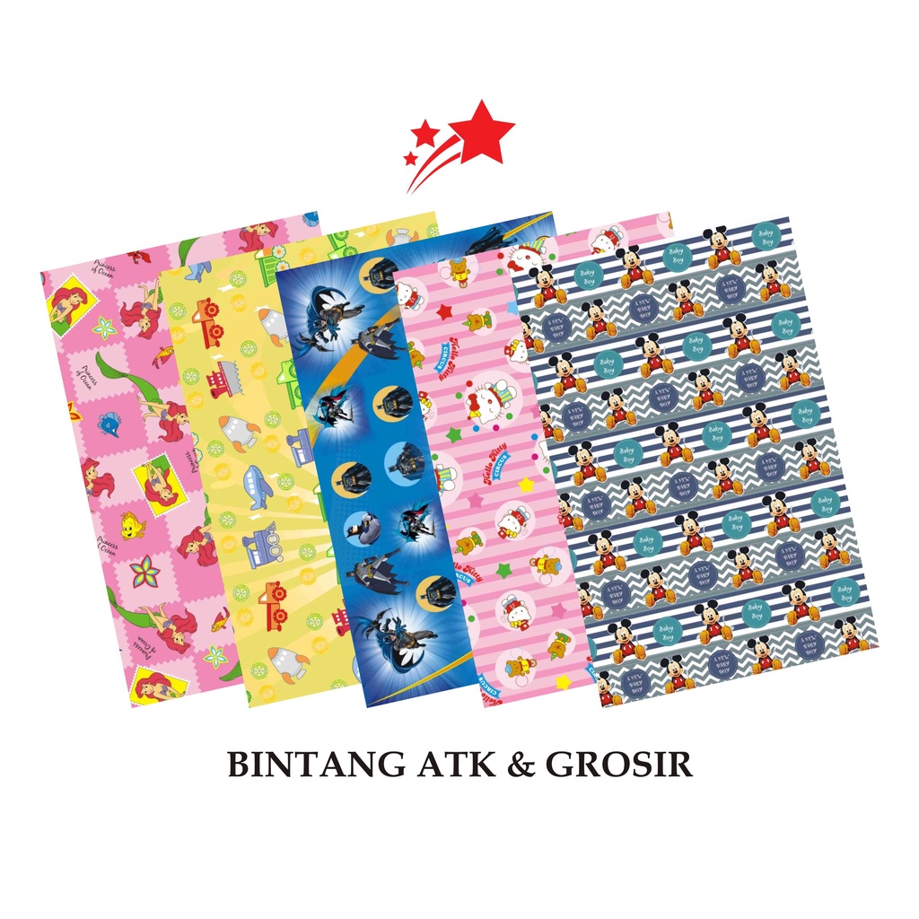 

Kertas Kado BINTANG (1Set isi 10Lmbr) / Kertas kado Motif Karakter Mix M Cowo & Cewe