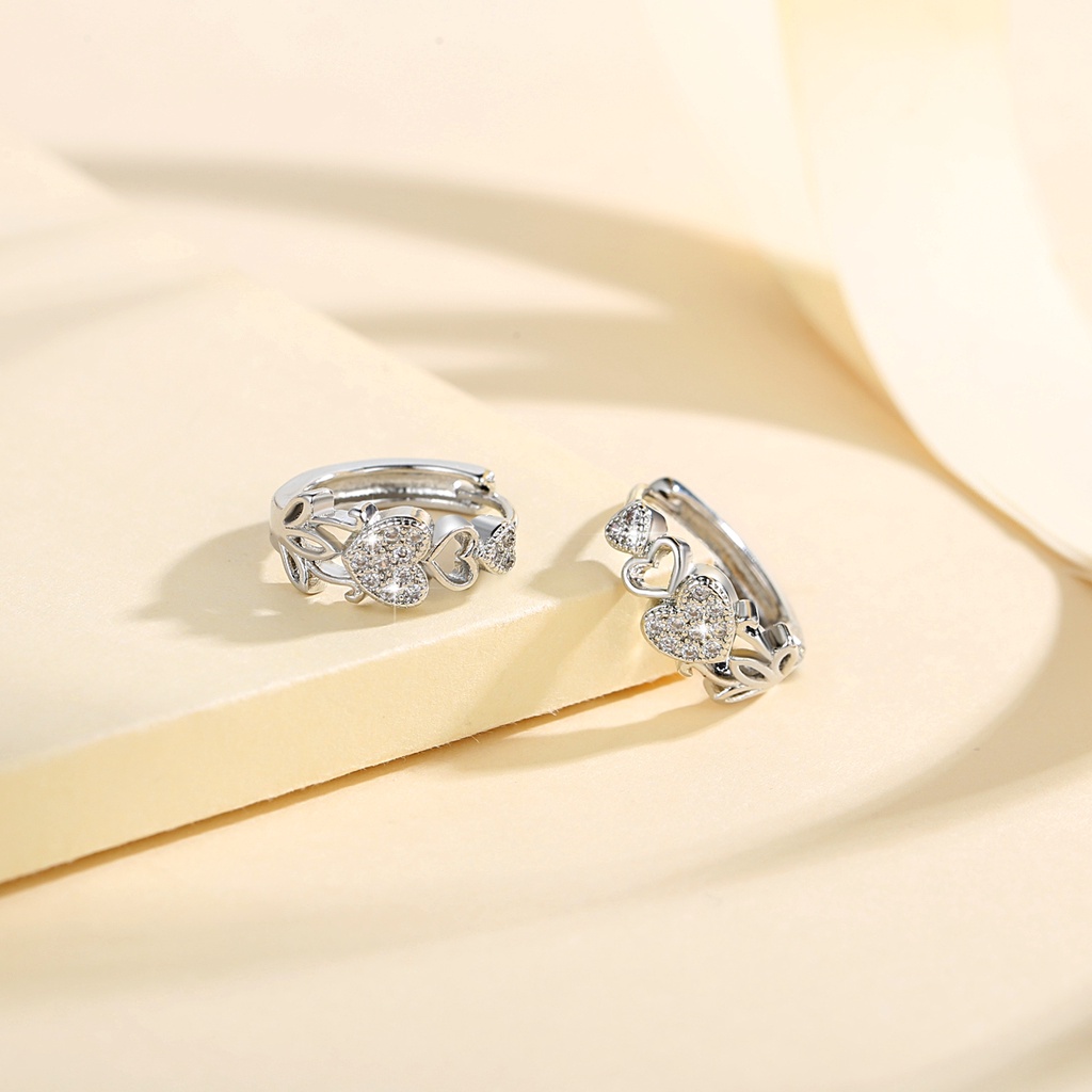 Y848 Fashion Perhiasan Perak Korea-Style Super Flash Anting Berbentuk Hati wanita Hoop Earrings