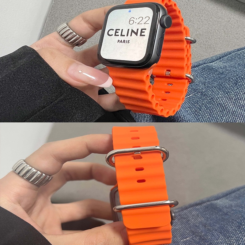 Silicone Ocean Strap For Smart Watch Ultra 8 7 SE 49mm 45mm 41mm 44mm 40mm Double Buckles Watch Bands