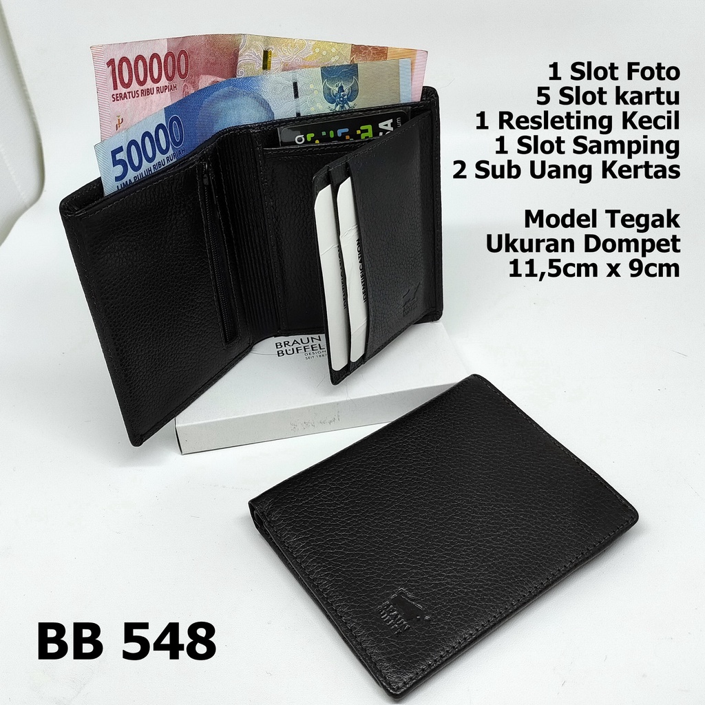 DOMPET PRIA KULIT IMPORT BRAUN BUFFEL BB 548 &amp; 7548 MODEL TEGAK BERDIRI