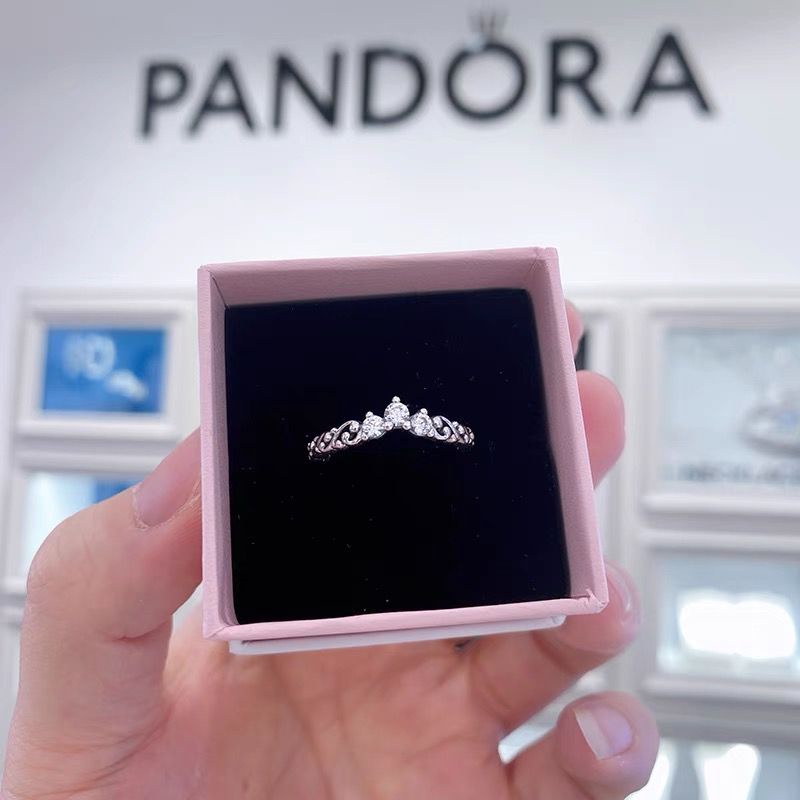 Pandora Cincin Sterling Silver 925 Desain Mahkota Hias Cubic Zirconia Untuk Wanita