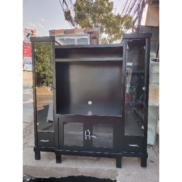 meja tv Bupet tv rak tv lemari tv kaca bevel bahan kayu triplek ukuran +- 165x50x180