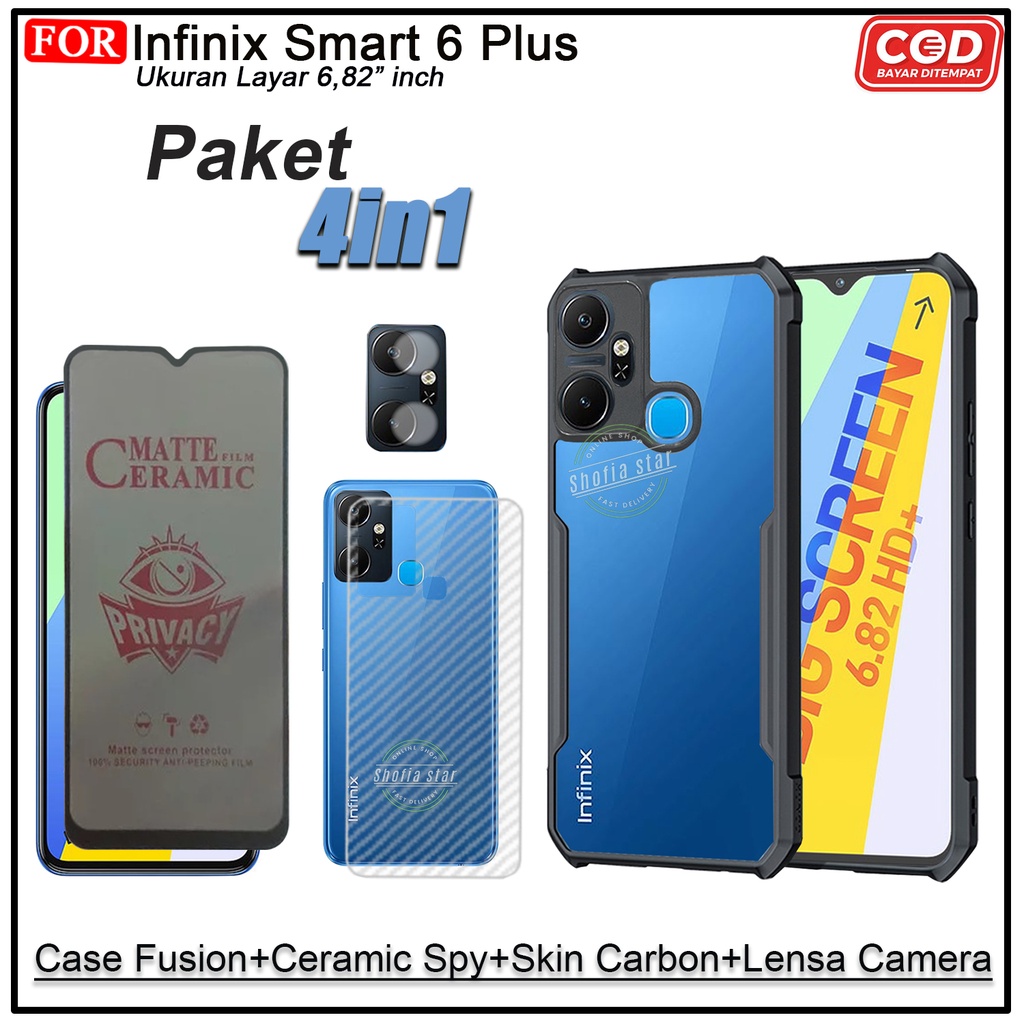 PAKET 4IN1 Case Infinix Smart 7 Smart 6 Plus Smart 6 NFC Smart 5 Softcase Fusion Shockproof Transparan Protect Casing