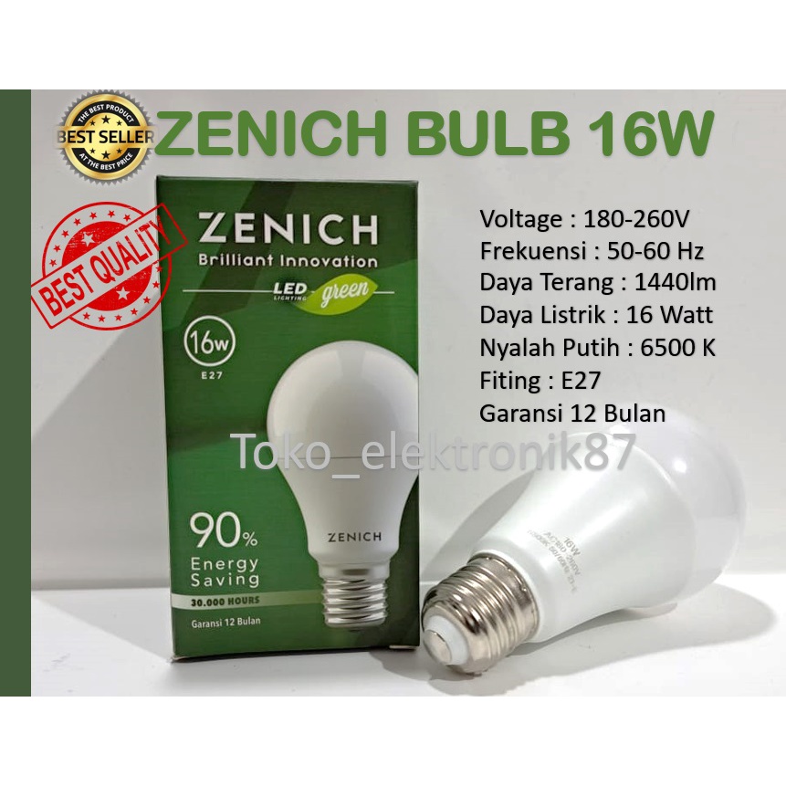 Lampu Led Zenich 16W Bohlam 16 Watt Bulb Bulat Green