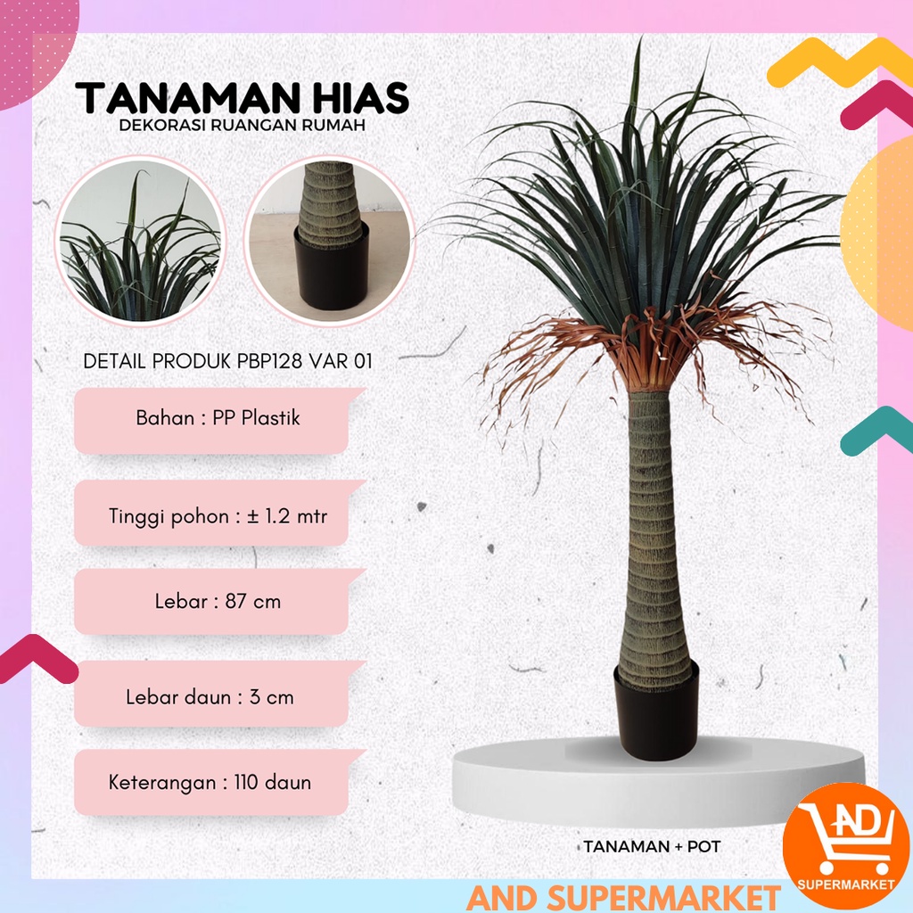 AND / COD / Pohon Palem Hias Palsu Tanaman Nolina Ponytail Palm Plastik Artificial Dekorasi Rumah PBP128