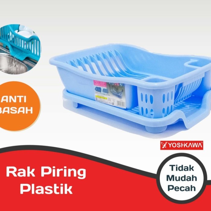 Rak Piring Yoshikawa Rak Piring Plastik Dengan Nampan Warna Biru