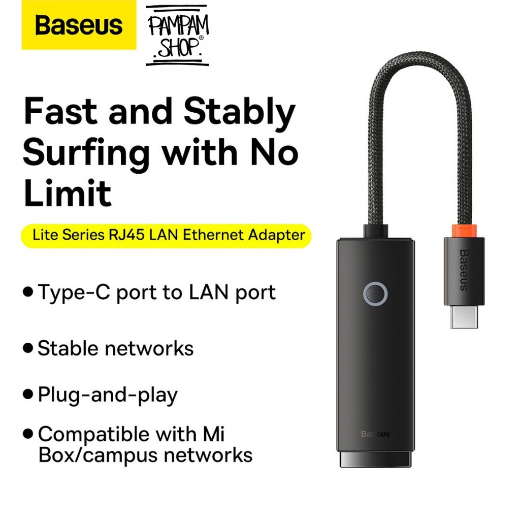 Baseus Original Lite Series Ethernet TYPE C to RJ45 LAN Port 100Mbps HUB Adapter Adaptor USB-A Ori RJ 45 Kabel Cable Tipe C