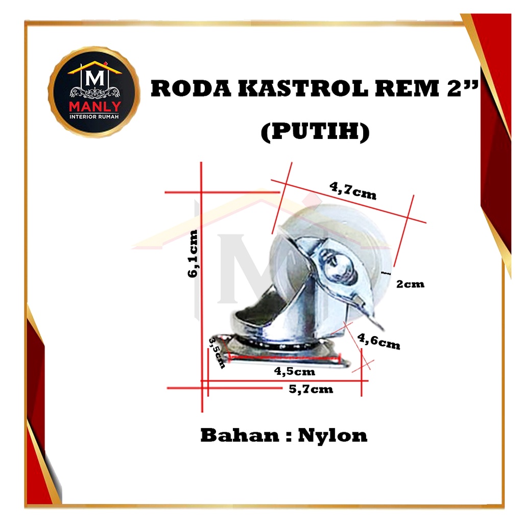 Roda Kastor Troly Etalase 2 Inch Hidup + REM / Roda Lemari / Roda Kursi, Isi 1 Pcs &amp; FREE SEKRUP