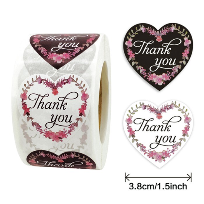

Sticker Thank You Floral Bentuk Hati Stiker Label Motif Bunga Love Shape Ucapan Terima Kasih Bundar diameter 3,8 cm