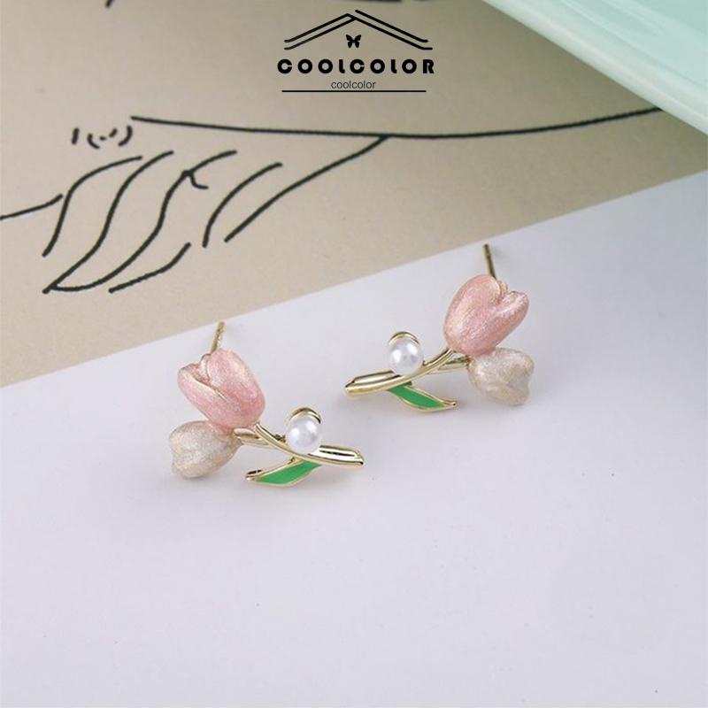 COD❤️Anting S925 Silver Plated Soft Tulip Earrings Female Earrings Asesori- cl