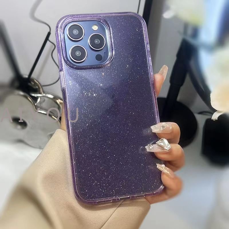 Casing iPhone 14 13 Pro Max 14 Pro Max 12 Mini 11 14pro 13Pro 12Pro 11Pro XS X XR 7 8plus 6 6S iPhone13 Hybrid Motif Glitter For iPhone - Blink Blink Glittery Stardust Acrylic Case