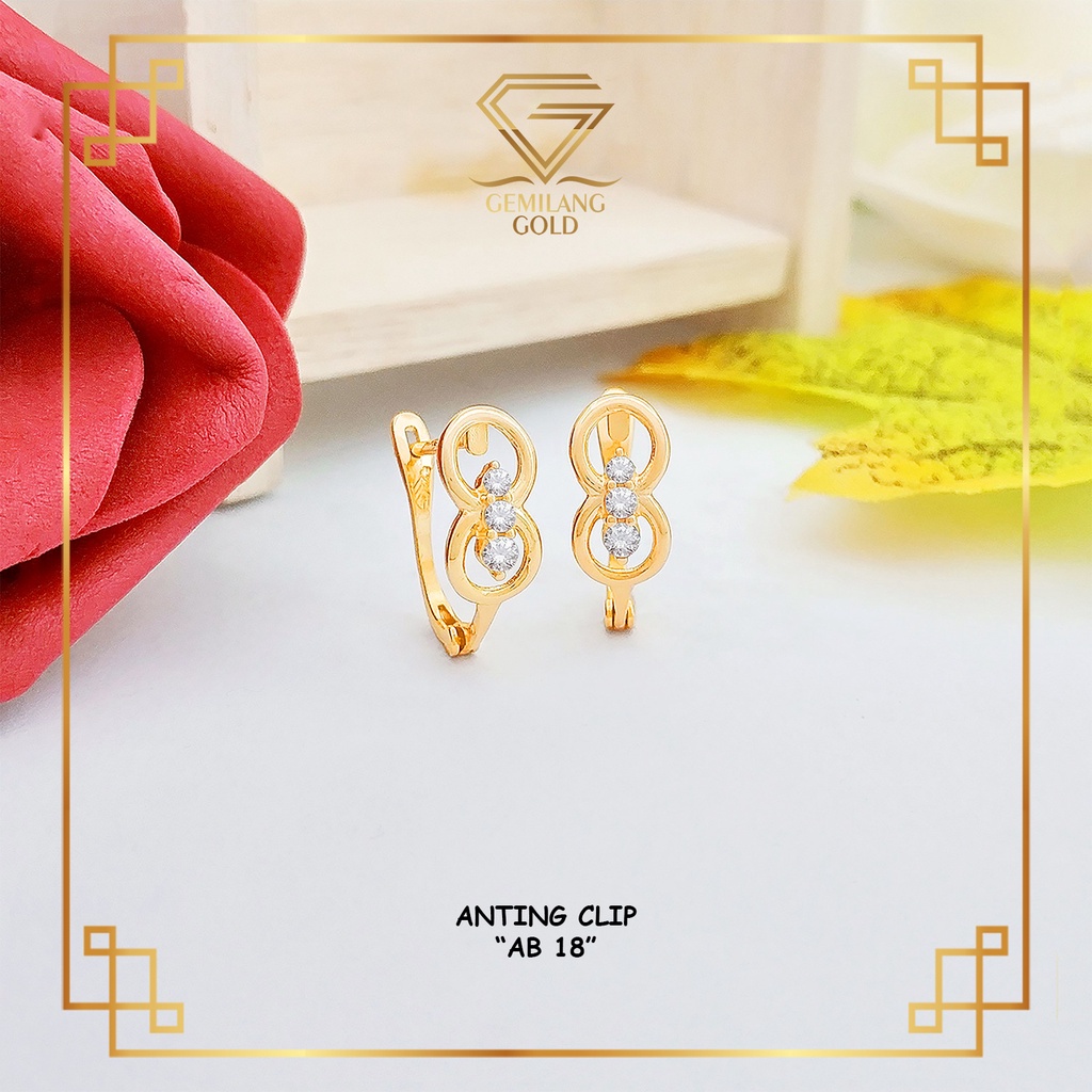 ANTING EMAS ASLI KADAR 300 (6K) & 375 (8K) ANTING KLIP EMAS WANITA MODEL INFINITY ANGKA 8 BULAT TUMP