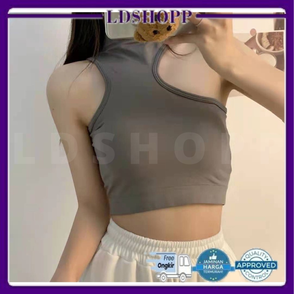 LDS Bra 854 Bra Sport Wanita Tanpa Kawat Tanktop Crop Halter Neck Atasan Crop Top Bra Dalaman Tank Top Korea Cut Side Import