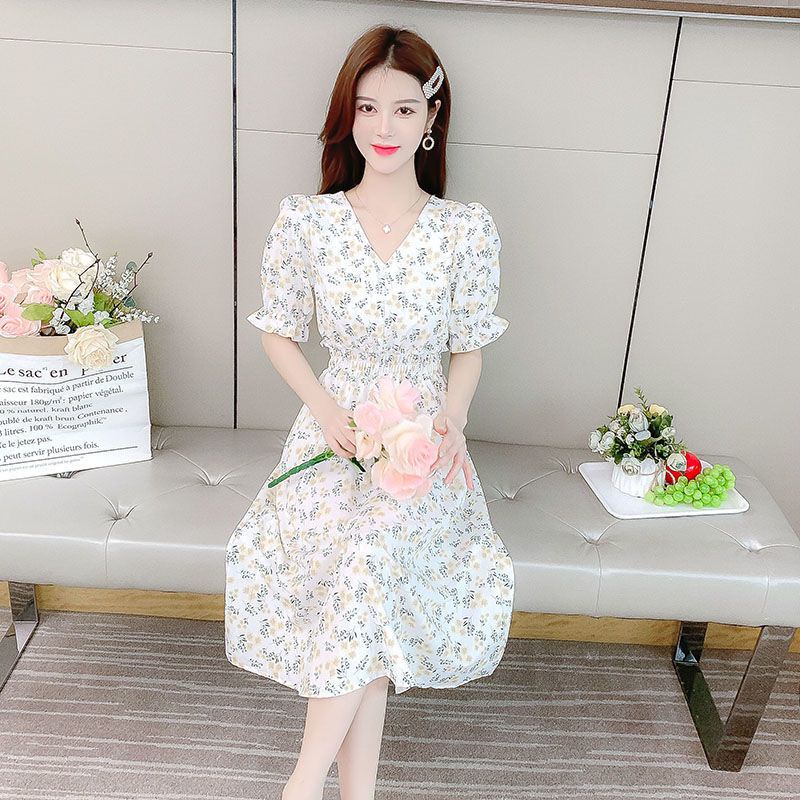 Lengan Pendek Gaun Sifon Anak-anak 2022 Musim Panas Baru In Super Peri Mahasiswa Leher V Mori Bunga Peri Gaun