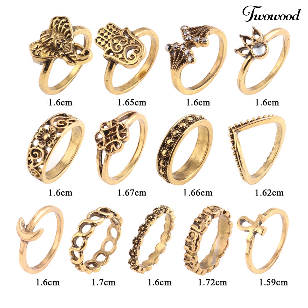 Cincin Model Hollow Bahan Alloy Gaya Vintage Untuk Wanita